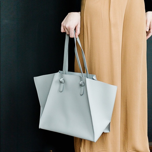 Mud Pie Gray Vegan Leather Tote Bag Size: 13 1/2" x 12 1/2" x 7" - Picture 3 of 4